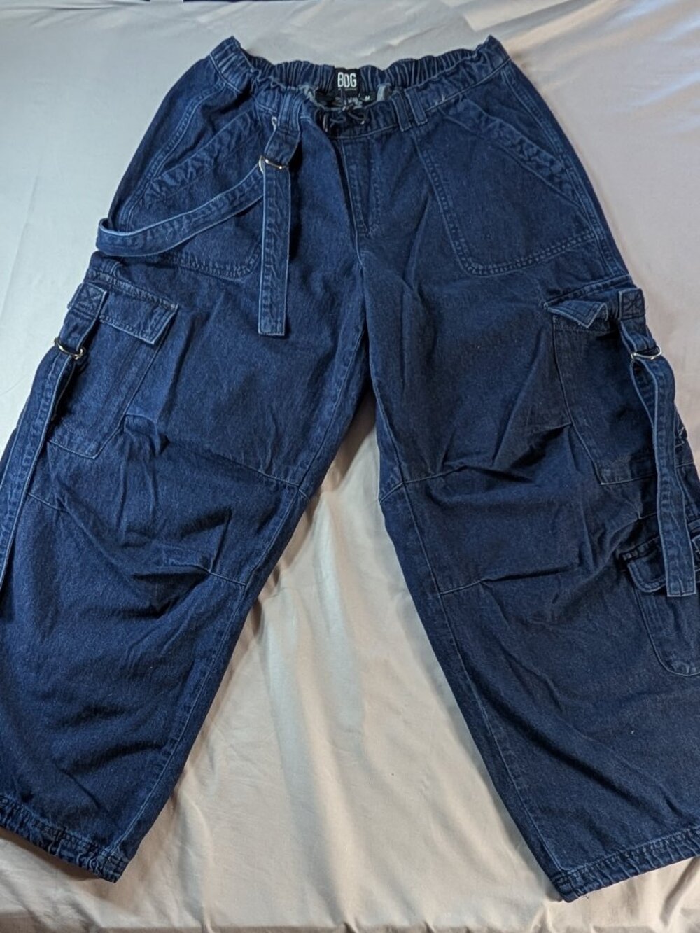 BDG Urban Outfitters Y2K Dark Wash Baggy Cargo Jeans Drawstring D-Ring M
